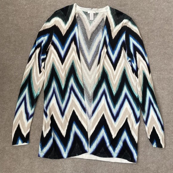 Chico's Sweaters - Chico’s Cardigan Womens Size 1 Medium Chevron Lightweight Sweater Black Teal